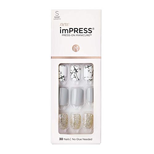 Design, Press On Nails, Knock Out, Gray, Short, Size, Squoval, Shape, Includes 30 Nails, Prep Pad, Instructions Sheet, 1 Manicure Stick, 1 Mini File