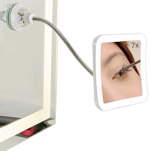 Makeup Mirror with LED Lights and Magnification, Portable Cordless Design Suction Cup Mirror for Home and Travel with Flexible Gooseneck to Adjust to Any Position Easily