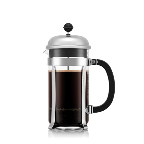 34oz Chambord French Press Coffee Maker, High-Heat Borosilicate Glass, Polished Stainless Steel – Made in Portugal