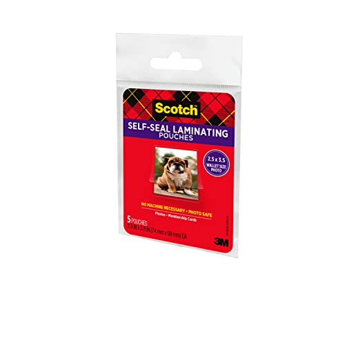 Self-Sealing Laminating Pouches, Wallet Photo Size, Glossy Finish, 2 1/2 in. x 3 1/2 in., 5 Pouches
