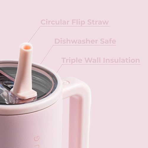 Traveler - 40 oz Water Bottle with Handle & Flip Straw - Fits in Cup Holder, Leak Resistant Tumbler-Reusable Insulated Stainless Steel & Rubber Base - Gifts for Women & Men, Pink Sand