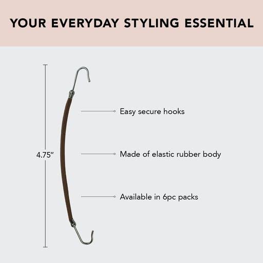 Hair Bungee - Bungee Hair Ties with Hooks | Hair Tie Clip & Hair Bungee Cords with Hooks for Updos | Hair Hook & Ponytail Hook for Long Hair | Ponytail Bungee Bands, 6pcs (Brown)