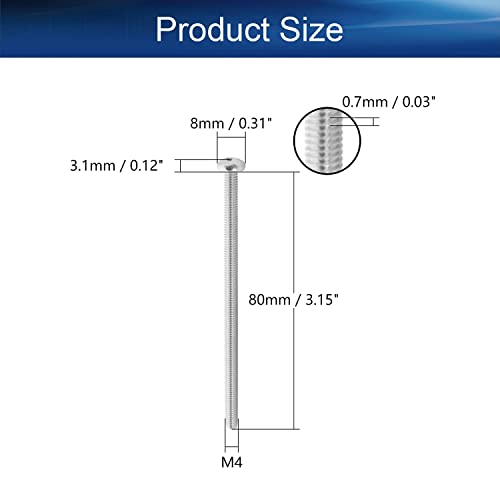 30Pcs Extra Long M4-0.7 X 80mm Knob Pull Machine Screws Metric Pan Head Phillips Drive Cross Head Screw 304 Stainless Steel Full Thread Bolts Cabinet Door Drawer Screws
