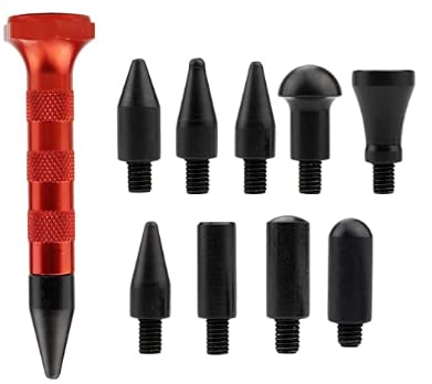 10Pcs Dent Repair Tool Kits Paintless Dent Removal Tap Down Tools Dent Rubber Hammer with 9 different shaped hammer heads for DIY dent repair on cars