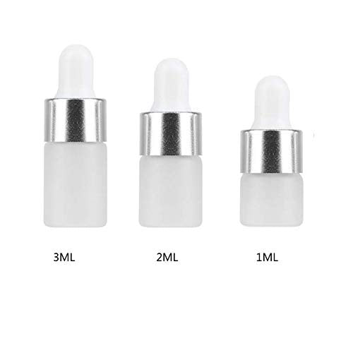 50Pcs Mini Translucent Frosted Glass Dropper Bottle Sample Vial Jar Empty Refillable Cosmetic Essential Oil Bottle Container with Glass Eye Dropper, 2pcs 3ml Transfer Dropper Pipette (1ml, Gold Cap)