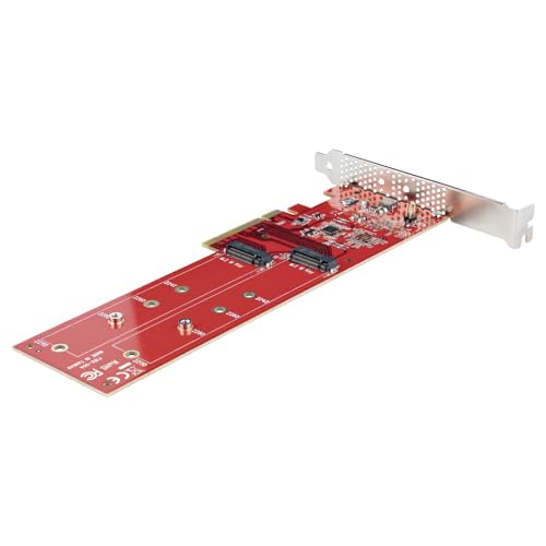 Dual M.2 PCIe SSD Adapter Card, PCIe x8 / x16 to Dual NVMe or AHCI M.2 SSDs, PCI Express 4.0, 7.8GBps/Drive, Bifurcation Required - Windows/Linux Compatible, TAA (DUAL-M2-PCIE-CARD-B)