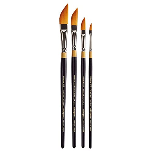KINGART B-026 Premium 4 pc. Original Gold 9800 Series Dagger Striper Brush Set, Synthetic Golden Taklon for Acrylic, Oil, Watercolor Paint, Short Handle, 4 Brushes Sizes: 1/8, 1/4, 3/8, 1/2