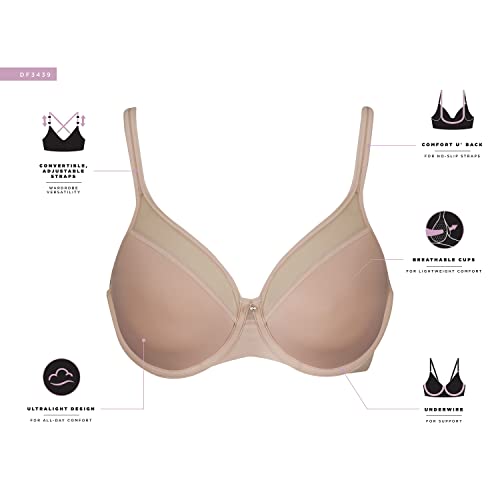 Women's One Smooth U Ultra Light Illusion Neckline Underwire Bra, Black,36C
