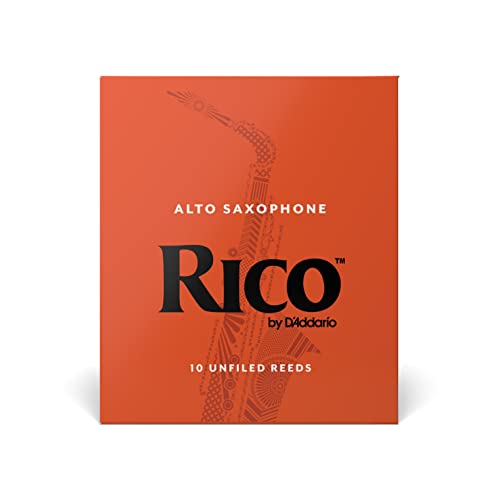 Rico Saxophone Reeds - Reeds for Alto Saxophone - Thinner Vamp Cut for Ease of Play, Traditional Blank for Clear Sound, Unfiled for Powerful Tone - 2.5 Strength - Made in the USA - 10-Pack