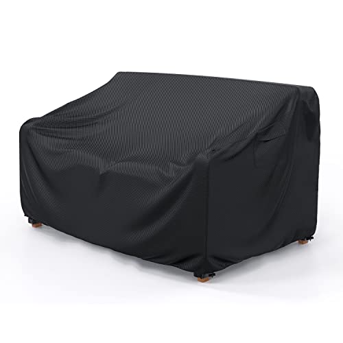 Heavy Duty Patio Sofa Cover Waterproof, 2-Seater Outdoor Sofa Loveseat Cover, Outdoor Patio Furniture Cover with Air Vent and Handles, 60 L×34 D×30 H, Black