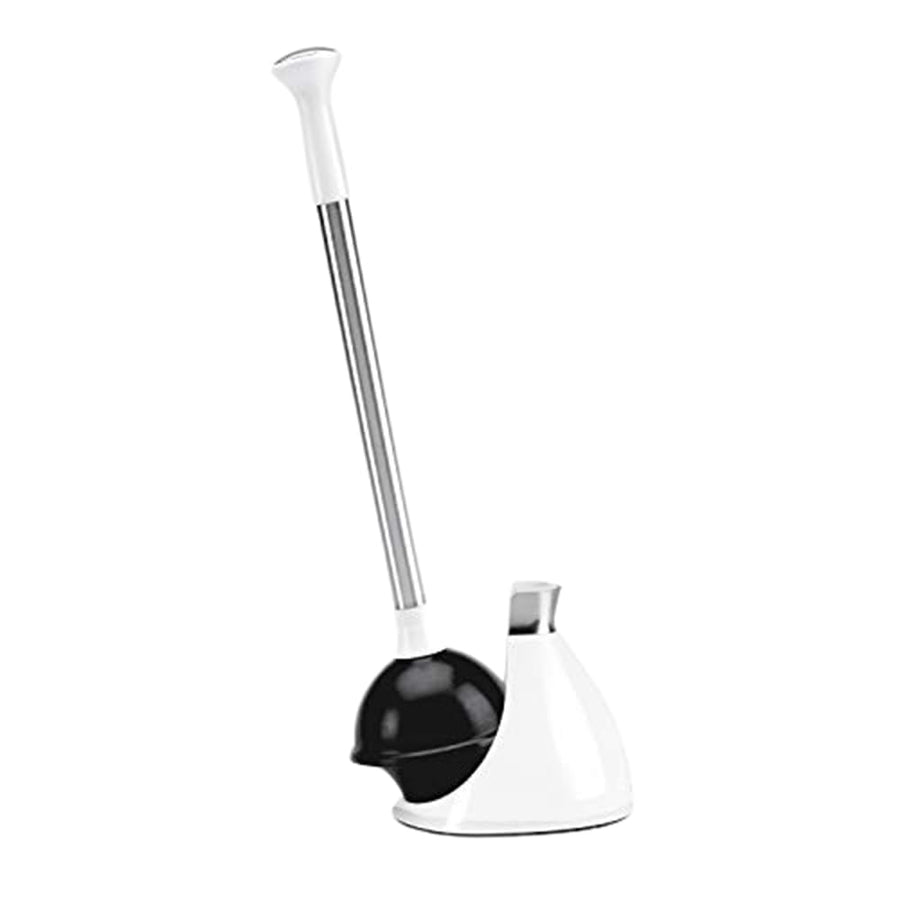 Toilet Plunger and Caddy, Stainless Steel, White