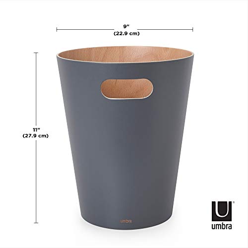 Woodrow, 2 Gallon Modern Wooden Trash Can Wastebasket or Recycling Bin for Home or Office, Dark Gray