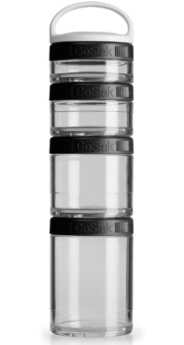 GoStak Food Storage Containers for Protein Powder, Healthy Snacks, and Portion Control, 4-Piece Starter Pak, Black
