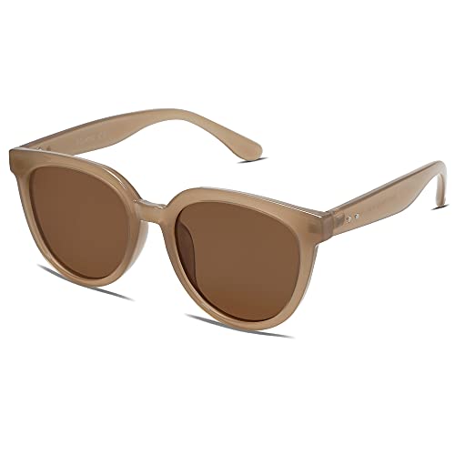 Trendy Cat Eye Round Polarized Sunglasses for Women Fashion UV Protection Sunnies Sunglasses SJ2175, Brown Frame/Brown Lens