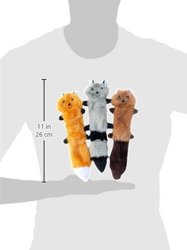 Skinny Peltz - Fox, Raccoon, & Squirrel - No Stuffing Squeaky Dog Toys, Unstuffed Chew Toy for Small & Medium Breeds, Bulk Multi-Pack of 3 Soft Plush Toys, Flat No Stuffing Puppy Toys - 11