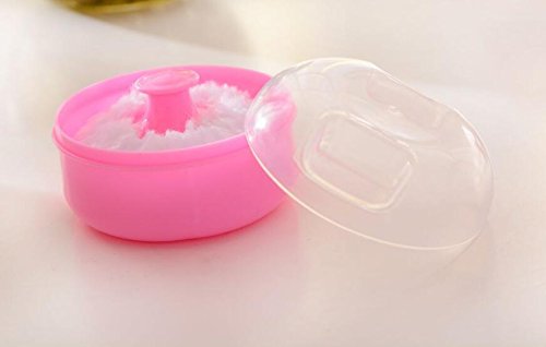 2 Pcs Baby After-Bath Powder Puff Sponge Box Kit Dispensor DIY Make up Cosmetic Loose Powder Jar Container Case (Pink)