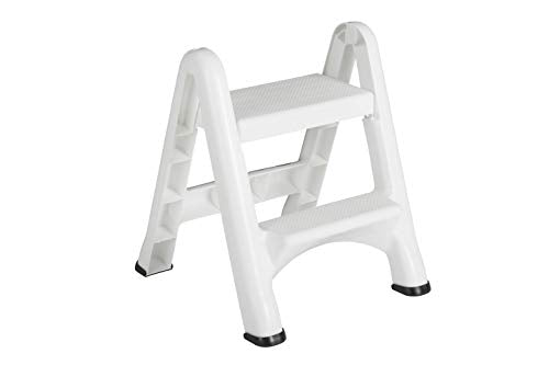 Two-Step Folding Foot Stool, 14-Inch High, White, 300 Pound Capacity, Small Step Stool for Adults/Kids for Use in Library/Kitchen/Bathroom/Garage/Closet