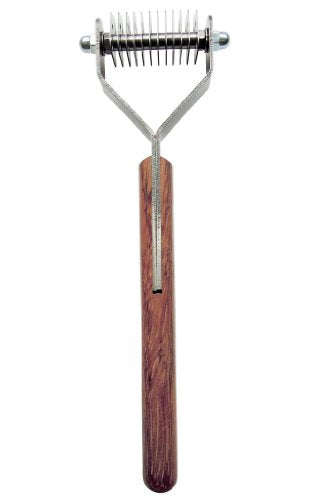 Dematting Undercoat Grooming Rake Stripper Tool for Dogs and Cats, Stainless Steel with Wooden Handle for Thick Coats, 12-Blade Stripper for Groomers, Pet Owners