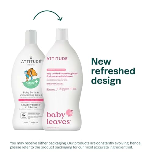 Baby Dish Soap and Bottle Cleaner, EWG Verified Dishwashing Liquid, No Added Dyes or Fragrances, Tough on Milk Residue and Grease, Vegan, Unscented, 23.7 Fl Oz