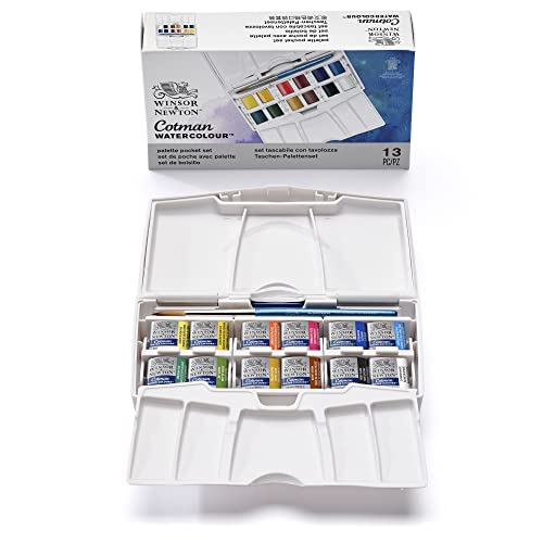 Cotman Watercolor Paint Set, Palette Pocket Set, 12 Half Pan w/ Brush