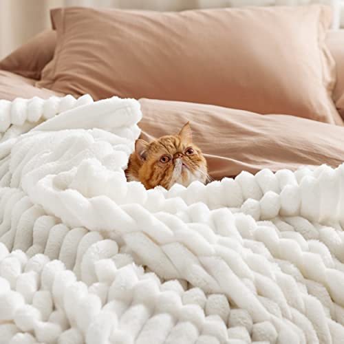 White Throw Blanket for Couch - GentleSoft Cozy Blankets for Women, Cute Fleece Throws for Girls Dorm Graduation, Birthday Gifts for Women, Fathers Day Decor Gifts, Off White, 50x60 Inches