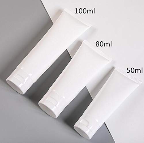 12PCS White Empty Refillable Plastic Soft Tubes Cosmetic Sample Bottles Jars Makeup Travel Containers For Lotion Lip Balms Shower Gel Cleanser Shampoo Toiletries (50ml)