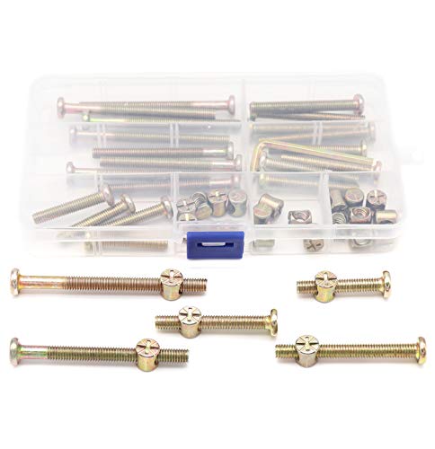 Baby Bed Crib Screws Hardware Replacement Parts, 50pcs M6 x 40mm/ 50mm/ 60mm/ 70mm/ 80mm Hex Socket Cap Bolts Barrel Nuts Set for Crib Cot Chairs Bed Furniture,Zinc Plated