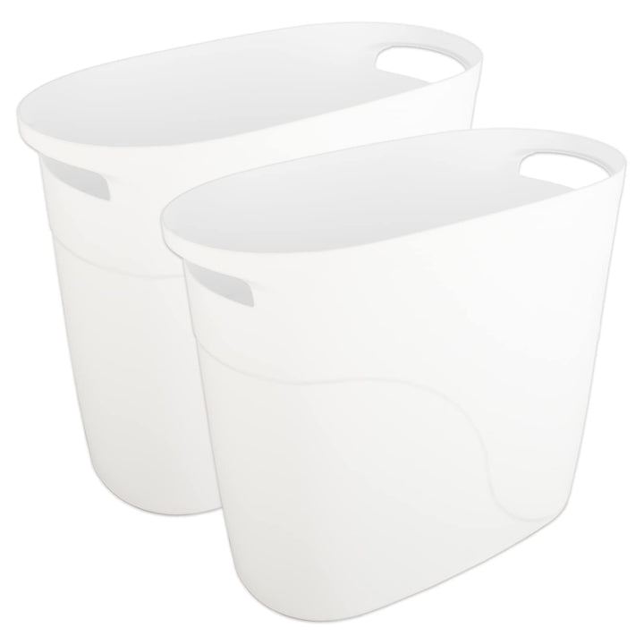 Plastic Small Trash Can Slim Waste Basket with Handles 3.2 Gallon Narrow Garbage Container Bin for Bathroom, Bedroom, Kitchen, Home Office Under Desk, Dorm, Laundry Room, Kids Room, White 2 Pack