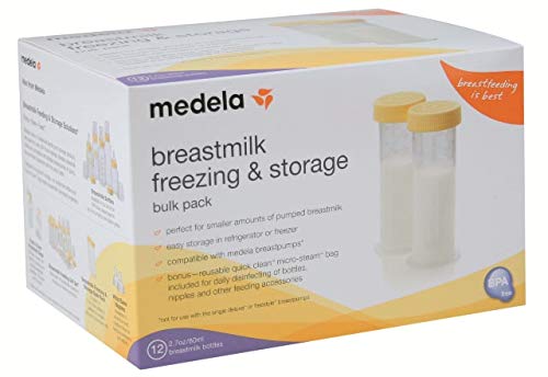 Breast Milk Storage Bottles, 2.7 Ounce Containers, Leak Proof Lids, Breastmilk Freezer or Refrigerator Storage, Made Without BPA , 12 Count (Pack of 1 )