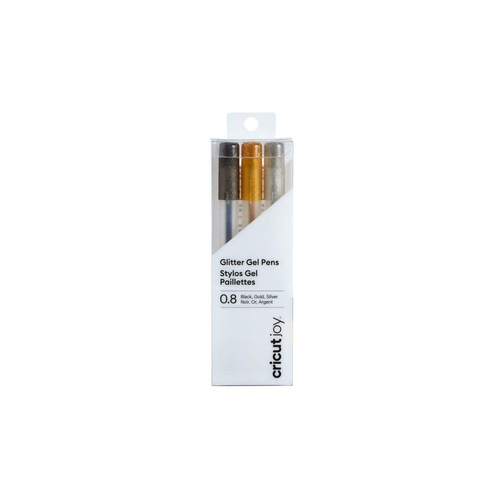 Joy Glitter Gel Pens, 0.8 mm, Black, Gold, Silver 3 Count