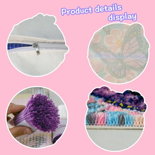 Latch Hook Kits for DIY Throw Pillow Cover,Carpet Pattern Needlework Cushion Cover Hand Craft Crochet for Great Family 17X17inch