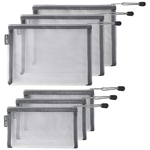 Nylon Mesh Cosmetic Bags Zipper Pouches, 6PCS Gray Makeup Pouches Travel Organizer Case for Purse Diaper Bag (A5 x 3pcs, A6 x 3pcs)