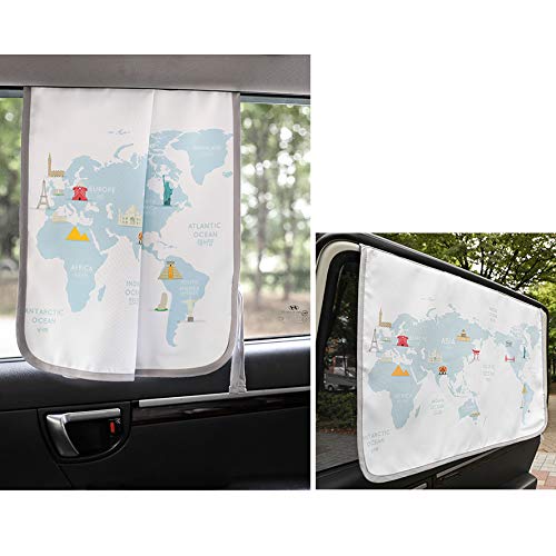 BEBEDECO Magnet Car Sun Shade Curtain for Side Window for Baby Kids Children - Sunshade Protector Sun Blocker Blind (Be-Travel Map)