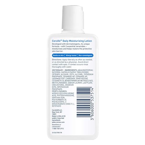 Daily Moisturizing Lotion | 3 Ounce | Face & Body Lotion for Dry Skin with Hyaluronic Acid | Fragrance Free