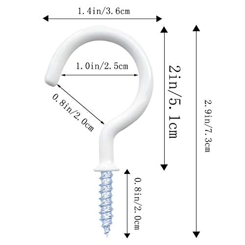 12 Pack Vinyl Coated Ceiling Hooks,Screw-in Mug Hooks,Multi-Function Wall Hooks Kitchen Hooks Cup Hooks for Indoors Outdoors (White, 2 Inch)