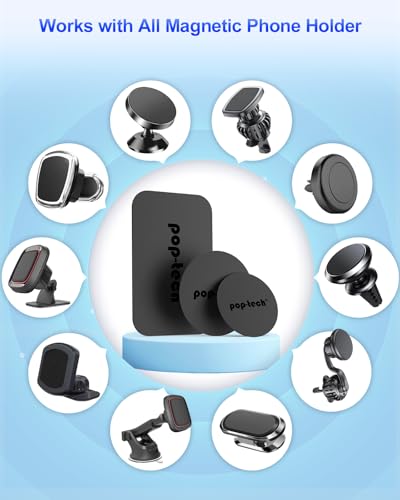 Metal Plate for Phone Magnet, 10 Pack Replacement Magnet Disc Magic Mount Plate with Adhesive Backing for Magnetic Car Holder Cradle Stand (Dashboard/Vent/CD Slot/Windshield)- Rectangle & Round Black