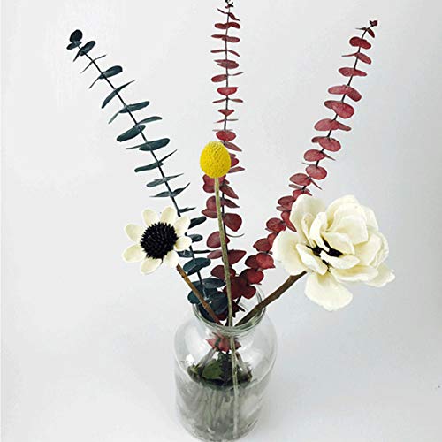 5 Pcs Real Touch Leaf Artificial Eucalyptus Stem Faux Eucalyptuses Wedding Bouquet Centerpiece Home Decor (Green)