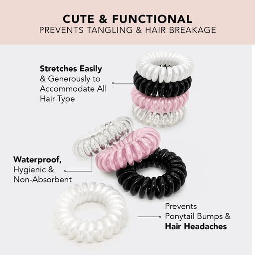 Kitsch Spiral Hair Ties, Coil Hair Ties, Phone Cord Hair Ties, Hair Coils - 8pcs, Basics