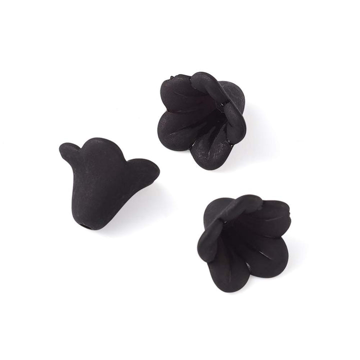 Pandahall 100pcs Black Transparent Frosted Acrylic Beads Trumpet Flower Bead Caps DIY Jewelry Making 14x10mm