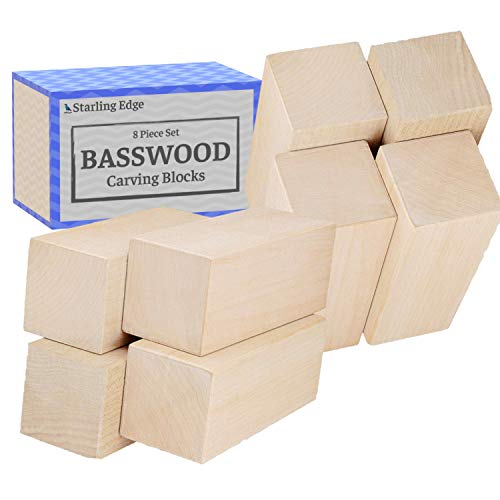Basswood Blocks for Carving (8 Pieces - 2 x 2 x 5) - Wood Carving Kit with Unfinished Whittling Wood Blank Blocks