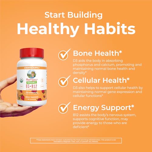 's Vitamin D3 B12 Gummies | USDA Organic | 2 Month Supply | Vitamin D & B12 Vitamin Supplements for Adults & Kids | Bone Health | Healthy Energy Levels | Non-GMO | 60 Servings