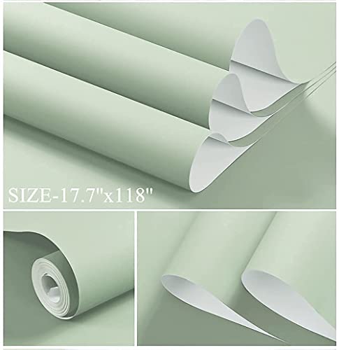118''x17.7'' Green Peel and Stick Wallpaper Contact Paper Modern Self Adhesive Wall Paper Removable Renter Friendly Textured Solid Color Shelf Cabinet Vinyl Roll (118''x17.7'',Light Green)