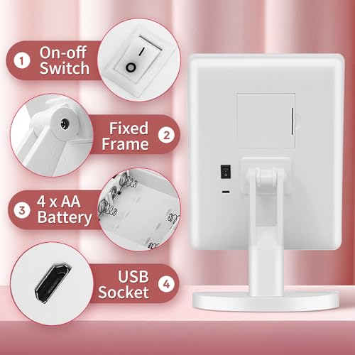 Lighted Vanity Makeup Mirror with 16 Led Lights 180 Degree Rotation Touch Screen Adjusted Brightness Battery USB Dual Supply Bathroom Beauty Mirror (White)