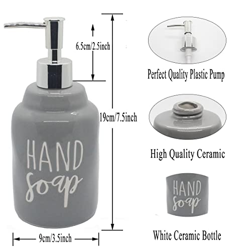 2 Pack Ceramics Hand Soap and Dish Soap Dispenser Set for Kitchen and Bathroom, Refillable Liquid Hand Soap Dispenser, Premium Kitchen Soap Dispenser, Perfect for Counter Décor (Gray)