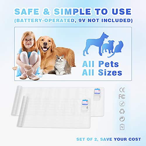 Scat Pet Shock Mat 2 Pieces, Shock Pads for Dogs and Cats Training Indoor, Electric Repellent Mat Keeps Pets Off Couch, Sofa, Countertop, 3 Modes, 2 Pieces Same Size, Battery Operated