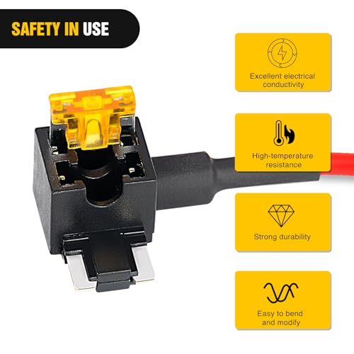 - 50038R 10 Pack 12V Car Add-a-circuit Fuse TAP Adapter with 5 Amp Low Profile Mini Blade Fuse Set for Cars Trucks Boats,Blue, Red, Black, Orange