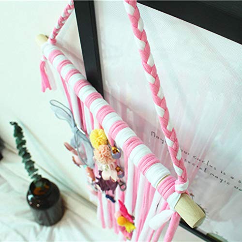 1Pc 24in Hair Bow Holders Hair Clips Headbands Holders Hanger Dispaly and Storage Organizer for Baby Girls Room Door Wall Hanging Decor (Pink and White)