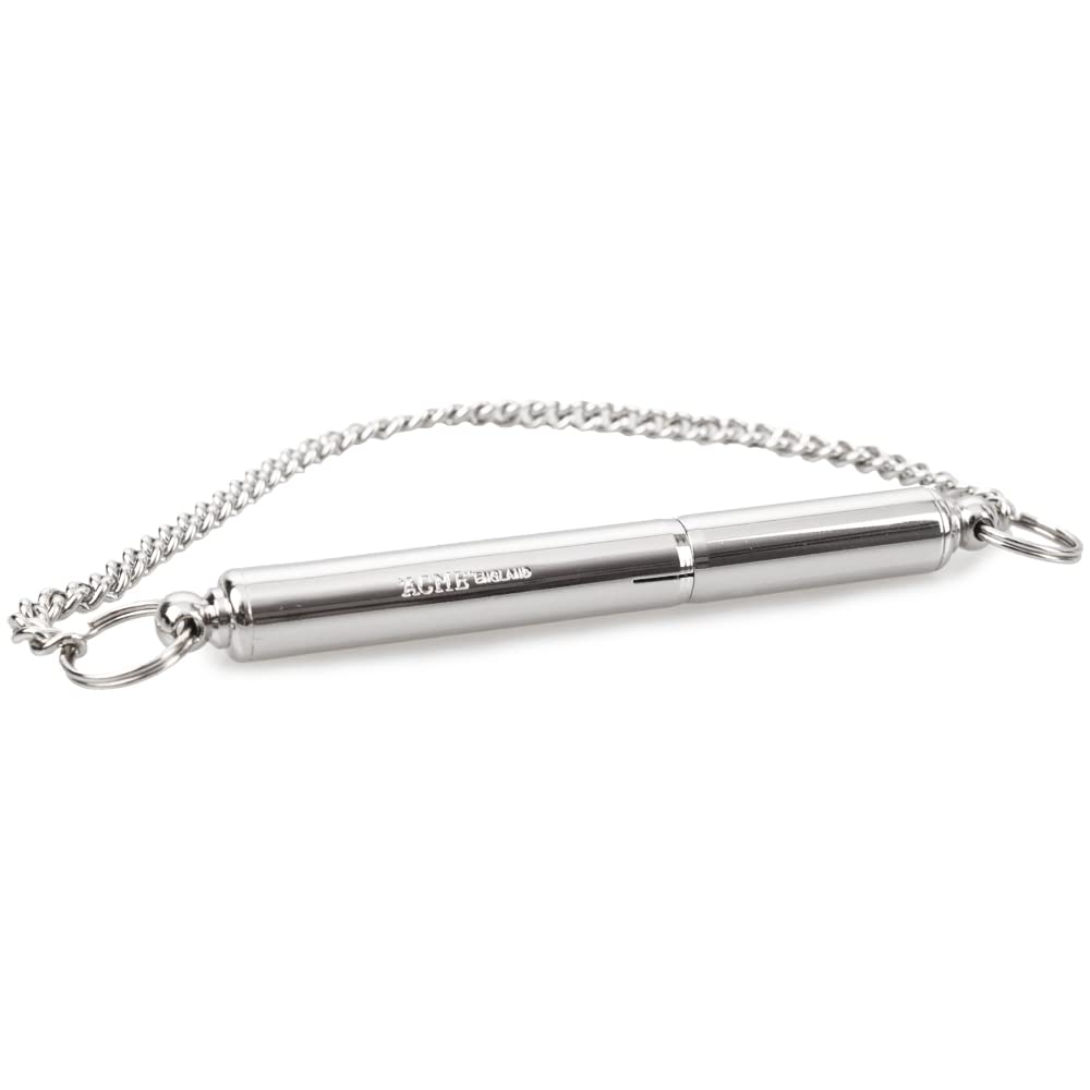 Genuine 'silent' dog training whistle no. 535. Adjustable frequency. Good sound quality. Weather-proof. Designed and made in the UK. Solid brass with nickel plated finish