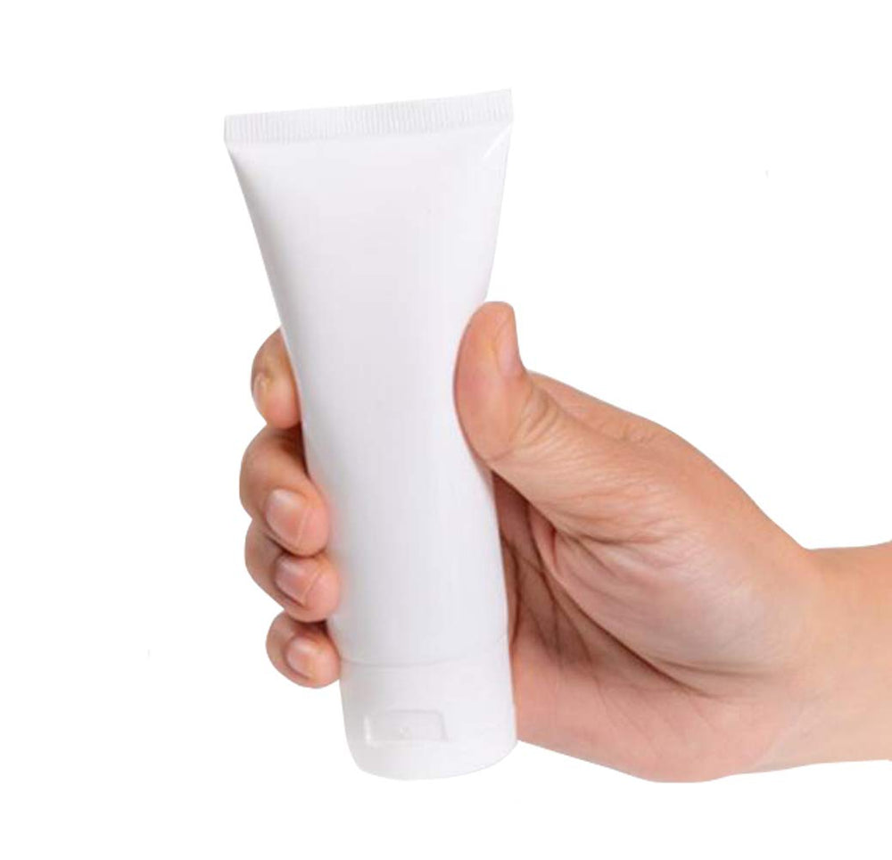 12PCS White Empty Refillable Plastic Soft Tubes Cosmetic Sample Bottles Jars Makeup Travel Containers For Lotion Lip Balms Shower Gel Cleanser Shampoo Toiletries (50ml)