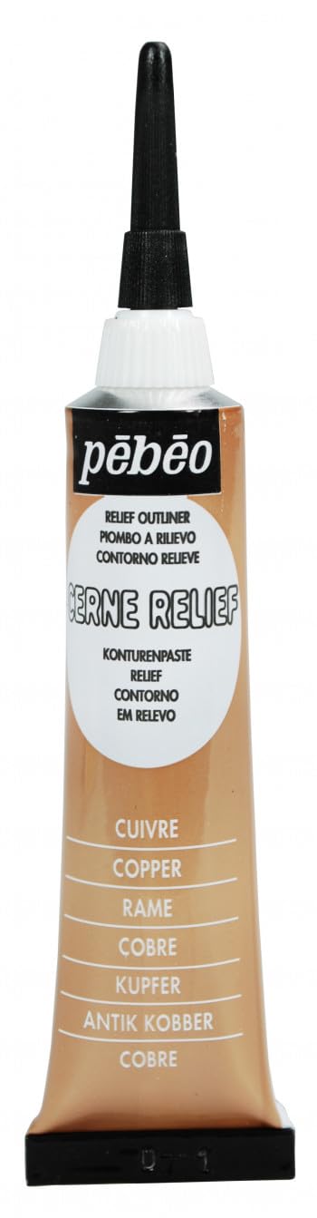Pebeo Vitrail, Cerne Relief Dimensional Paint, 20 ml Tube with Nozzle - Copper, 0.68 Fl Oz (Pack of 1)